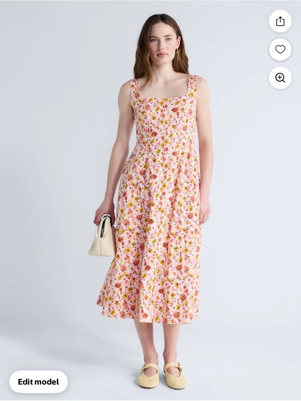 Pink Floral Square-Neck Midi Dress